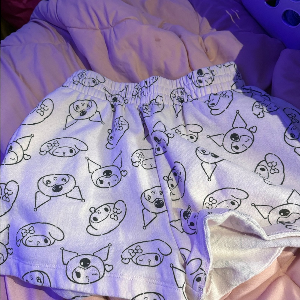 Cute White Shorts with Bear Print